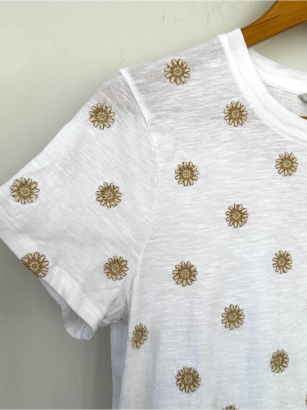 Lucky Brand White Tee with  Daisy Embroidery Accents, Cotton - Picture 4 of 8